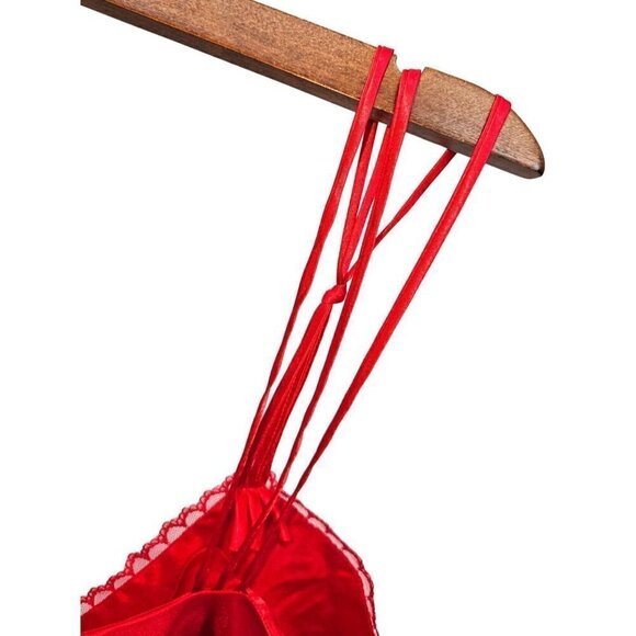 VTG Victorias Secret Lingerie Sz S 2 4 Red Teddy Lace Strappy Lined Sexy Elegant - Picture 10 of 13